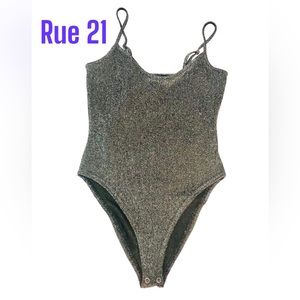 Forever 21 Sz M Black/Silver Shimmer Bodysuit